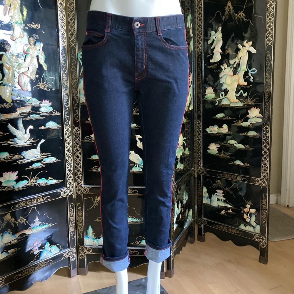 Stella McCartney dark wash jeans 27 red piping pin up aG punk boyfriend 6/8